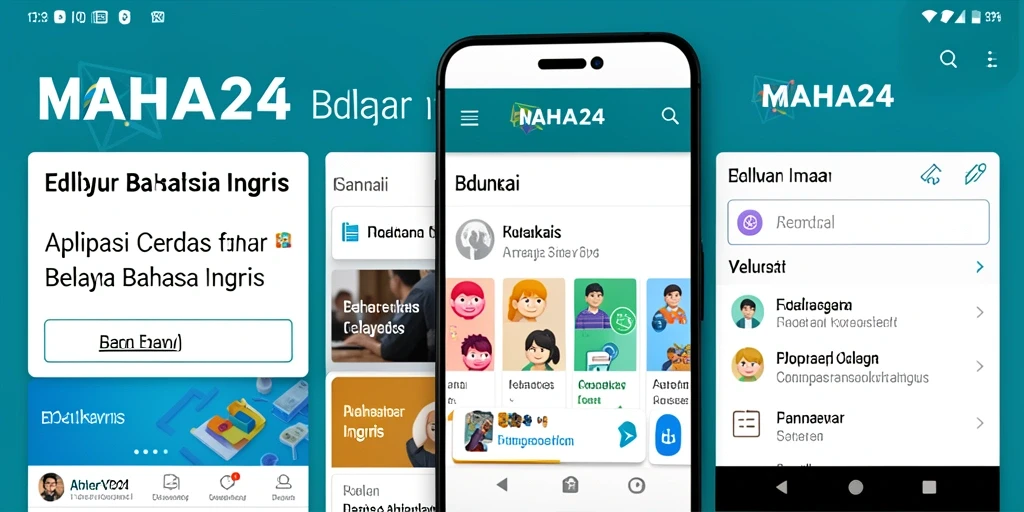 Antarmuka aplikasi MAHA24 yang menarik untuk belajar Bahasa Inggris.
