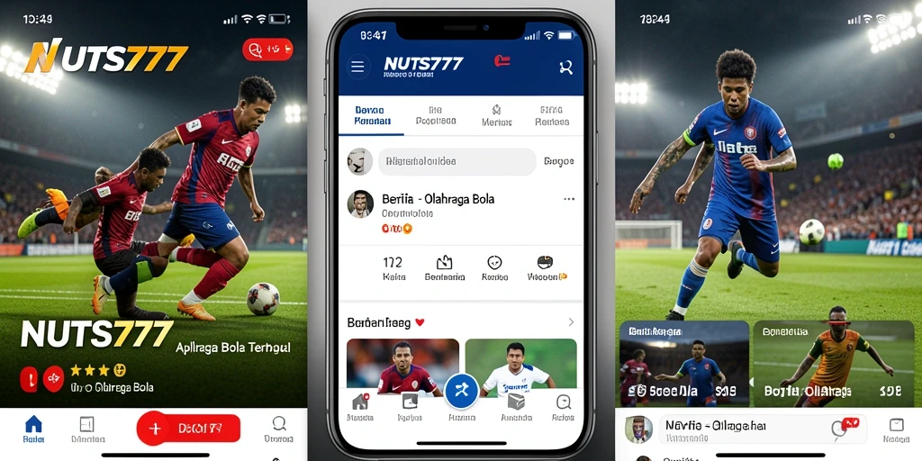 Antarmuka NUTS777 menampilkan berita dan statistik olahraga bola.