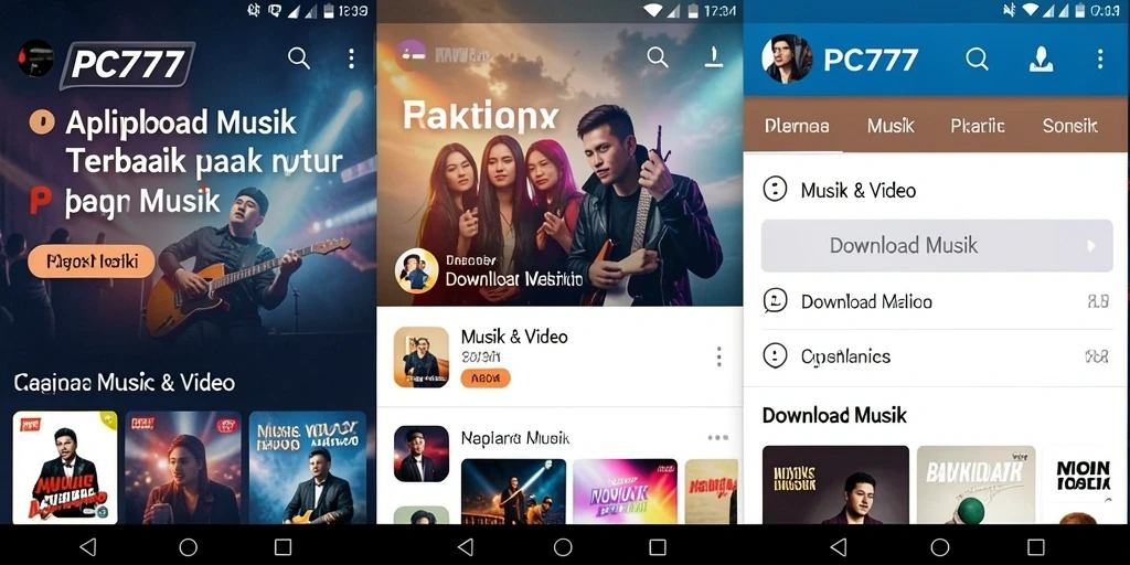 Antarmuka aplikasi PC777 untuk unduhan musik yang mudah dan cepat.