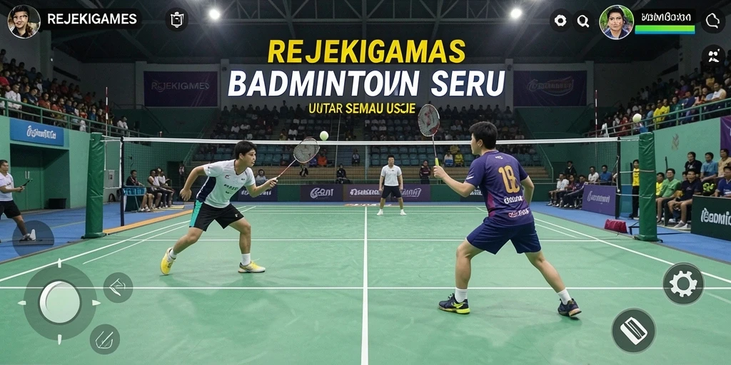 Tampilan antarmuka REJEKIGAMES saat bermain badminton.