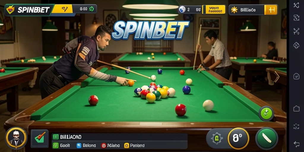 Tampilan antarmuka permainan billiard SPINBET yang menarik dan interaktif.